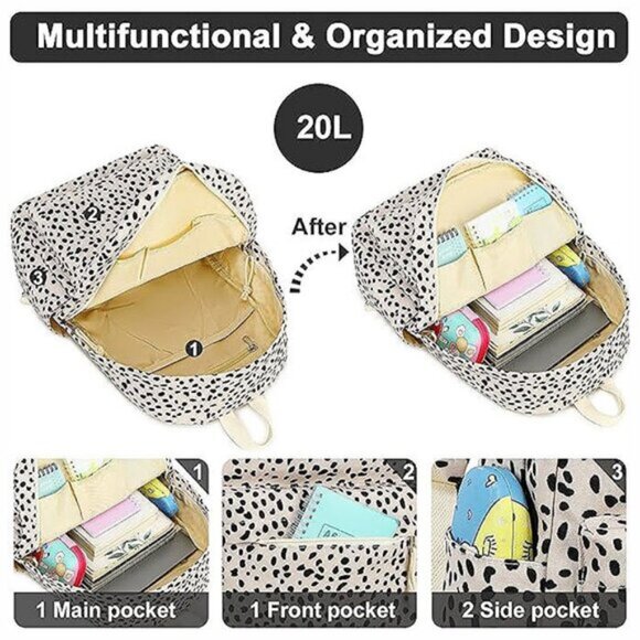 Large Corduroy Bookbag Lightweight 17 inch Leopard-apricot - Picture 4 of 8